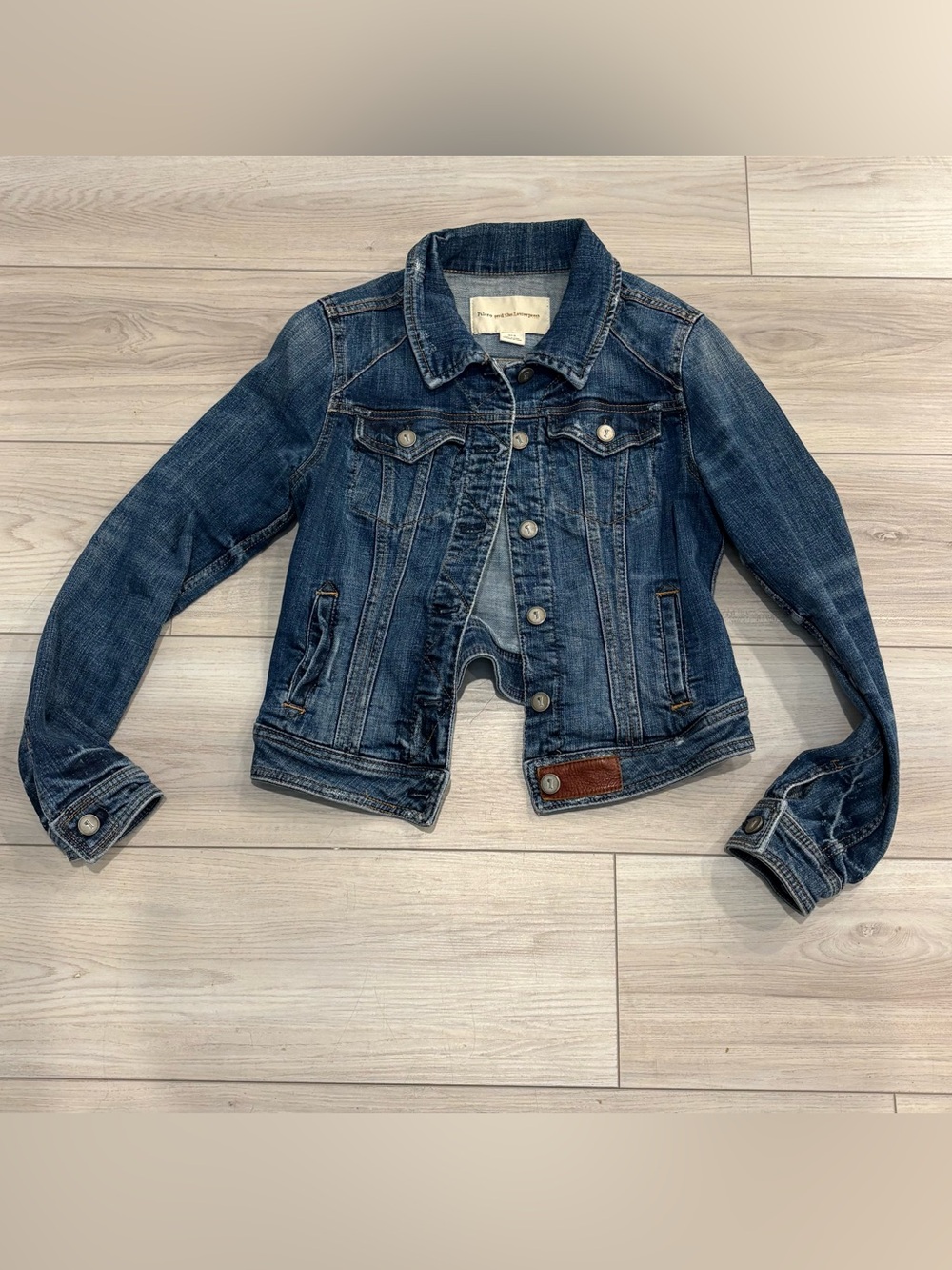 Pilcro Anthropologie Denim Trucker Fitted Distressed Jacket, Small